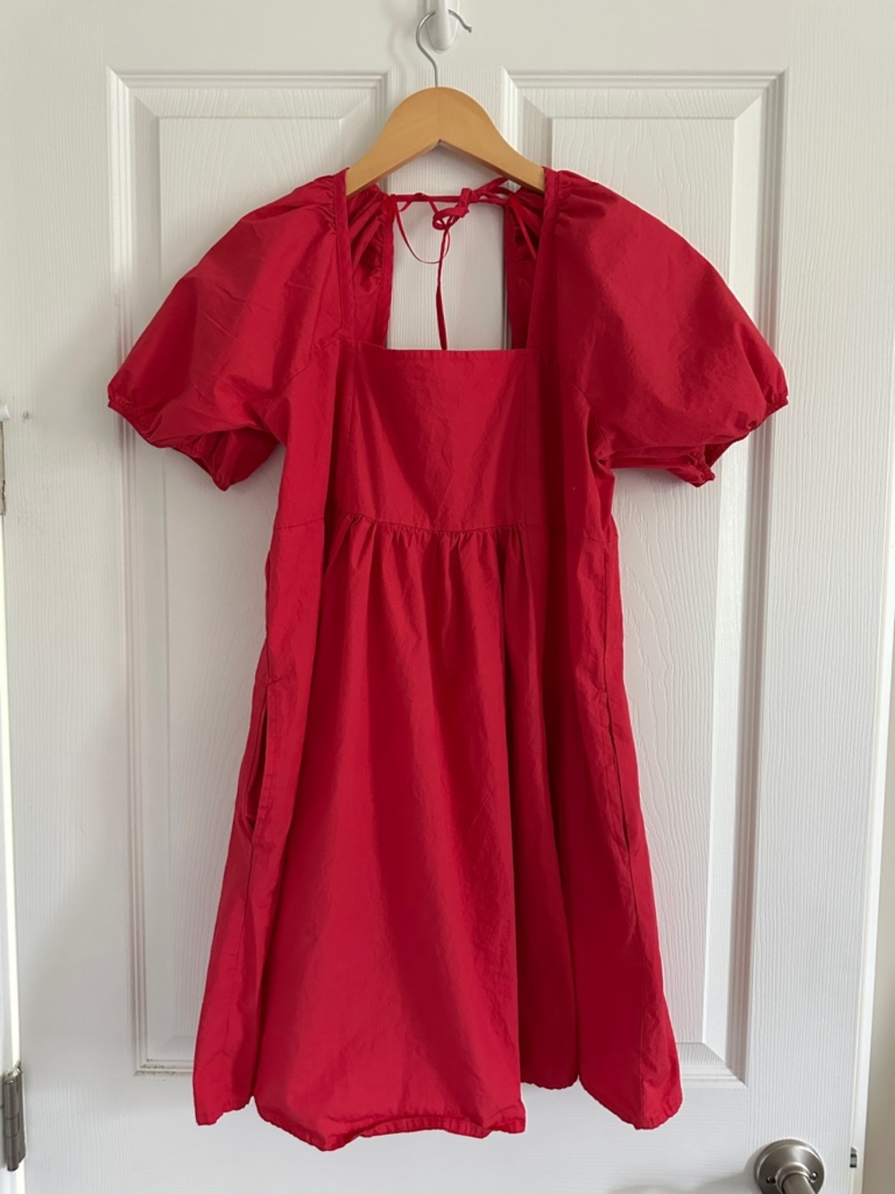 Draper James Orange Puff-Sleeve Square-Neck Dress